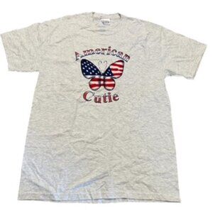 Vintage 1990’s American Cutie Butterfly Flag With Sparkle‎ Hanes T-shirt Adult M